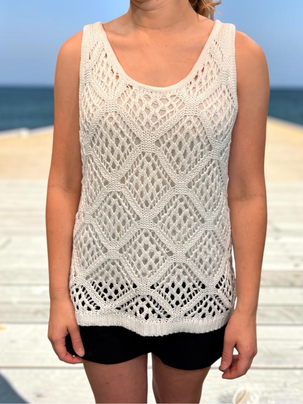 SHEIN White Crochet Knit Tank Top